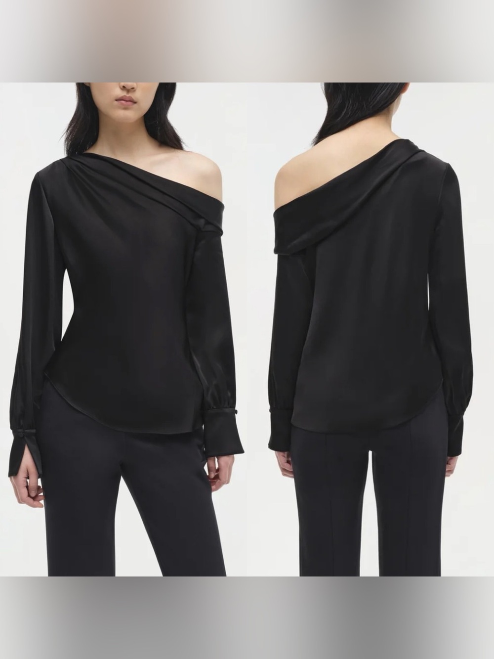 Jonathan Simkhai Signature Alice NWT Off The Shoulder Top Satin Black Size Small